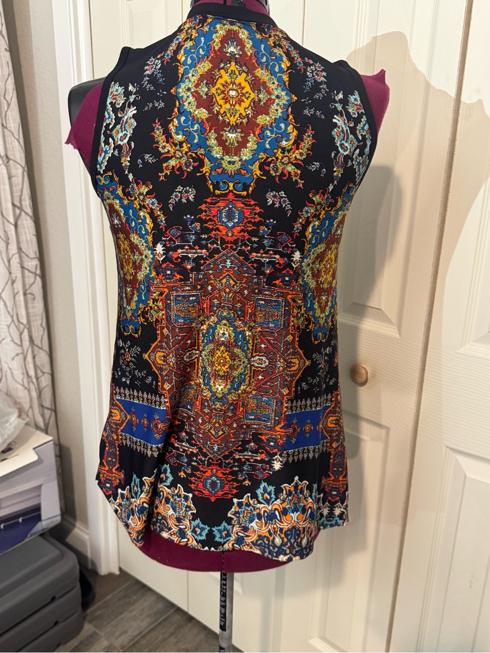 AGB Black Mosaic-Print Sleeveless Blouse with Multicolor Medallions